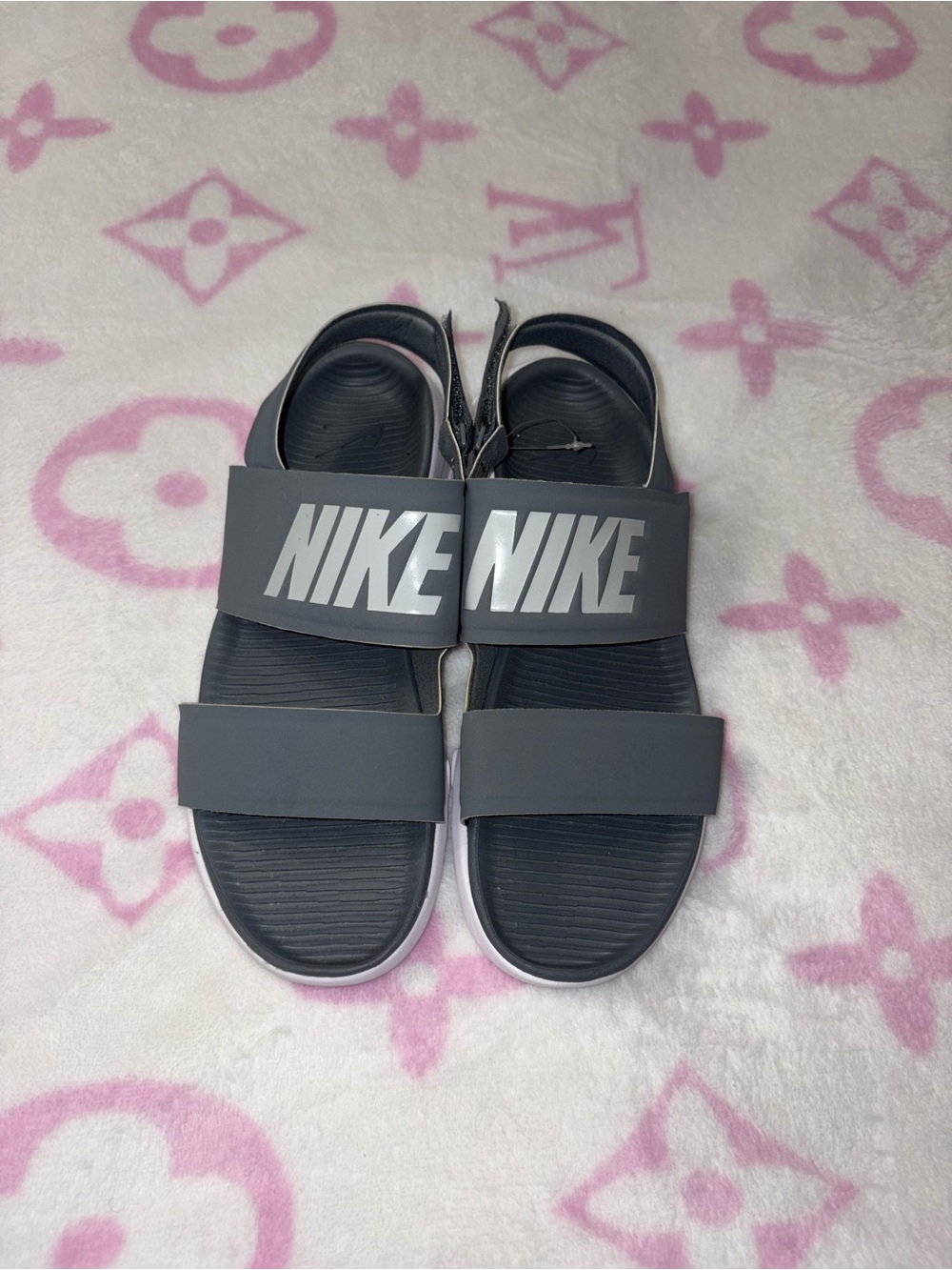Nike Gray and White women Strap Sandals